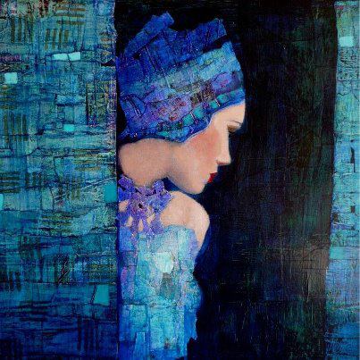 mujer pinceladas azul