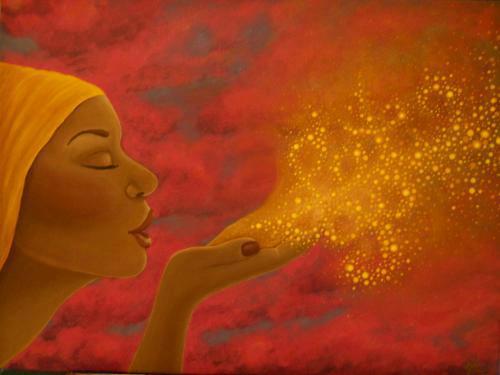 mujer dibujo soplo energia