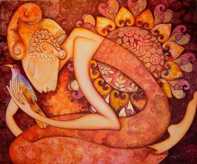 mujer dibujo naranja